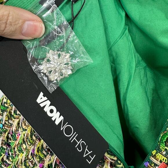 Fashion Nova Tanya Tweed Strapless Mini Dress in Green Pink size Medium NEW - Picture 7 of 7